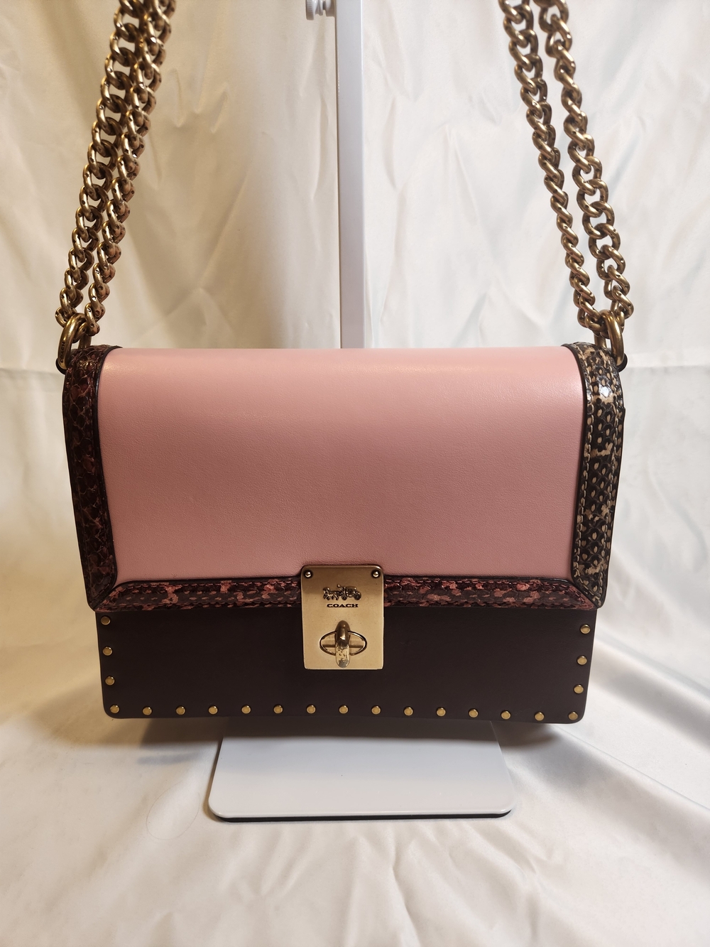 Coach x Jennifer Lopez Hutton Shoulder Bag in Colorblock with Genuine Snakeskin